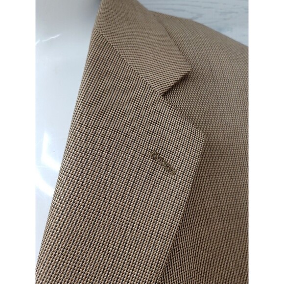 Stafford Mens Blazer Jacket 42L Wool/Silk Blend Beige Tweed 2 Button - Picture 3 of 10